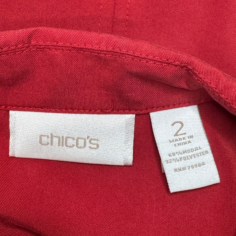 CHICOS Lightweight Button Up Jacket Sz 2 LG‎ Red Pockets Drawstring Waist Travel - Picture 4 of 9